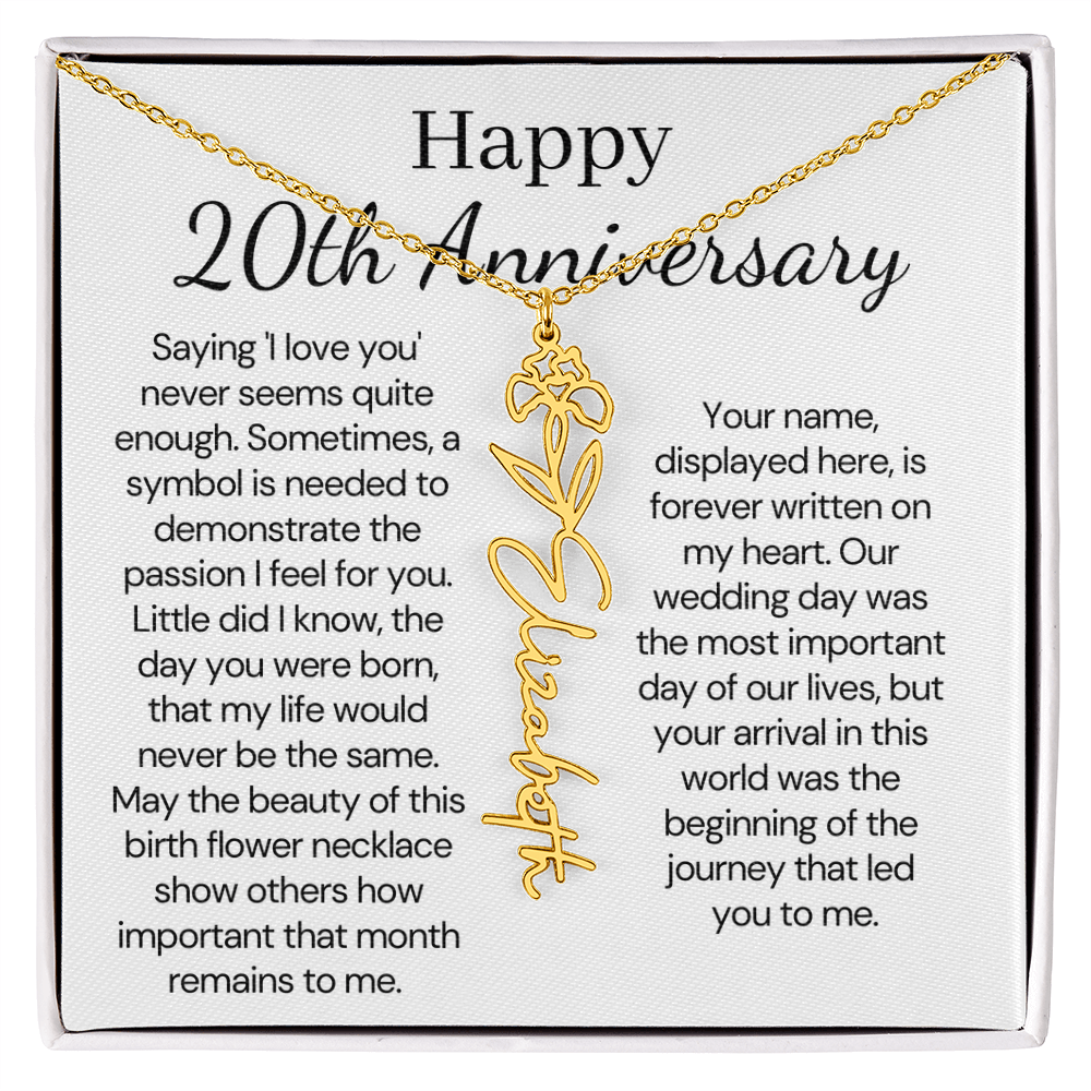 Personalized 20th Anniversary Gift for Wife – Customized Birth Flower Name Necklace – Unique Twentieth Wedding Anniversary Gift Ideas for Wife from Husband