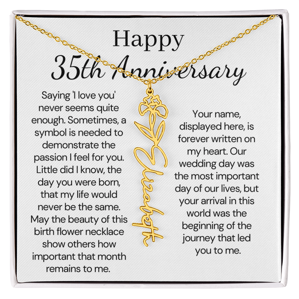 Personalized 35th Anniversary Gift for Wife – Customized Birth Flower Name Necklace – Unique Thirty-Fifth Wedding Anniversary Gift Ideas for Wife from Husband