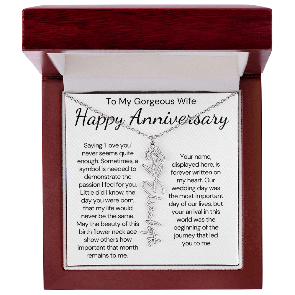 Personalized Anniversary Gift for Wife – Customized Birth Flower Name Necklace – Unique Wedding Anniversary Jewelry Gift from Husband