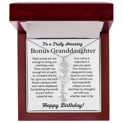 Personalized Bonus Granddaughter  Birthday Gift – Customized Birth Flower Name Necklace – Jewelry Gift from Grandma