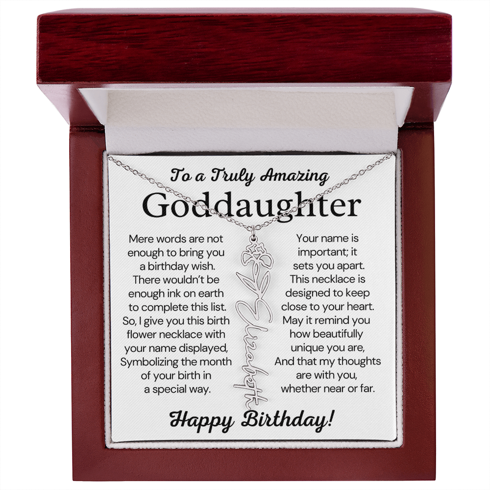Personalized Birthday Gift for Goddaughter – Customized Birth Flower Name Necklace – Jewelry Gift from Godmother