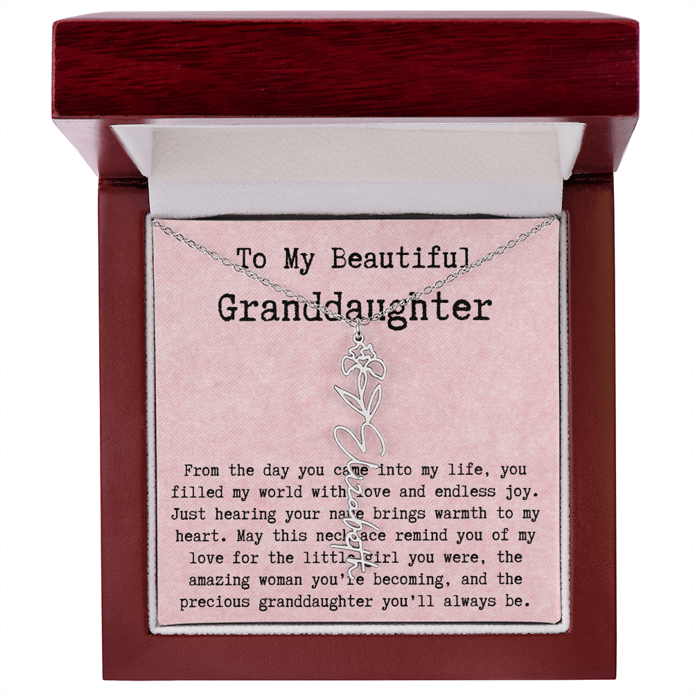 Personalized Birthday Gift for Granddaughter – Customized Birth Flower Name Necklace – Unique Jewelry Gift from Grandma for Any Birthday