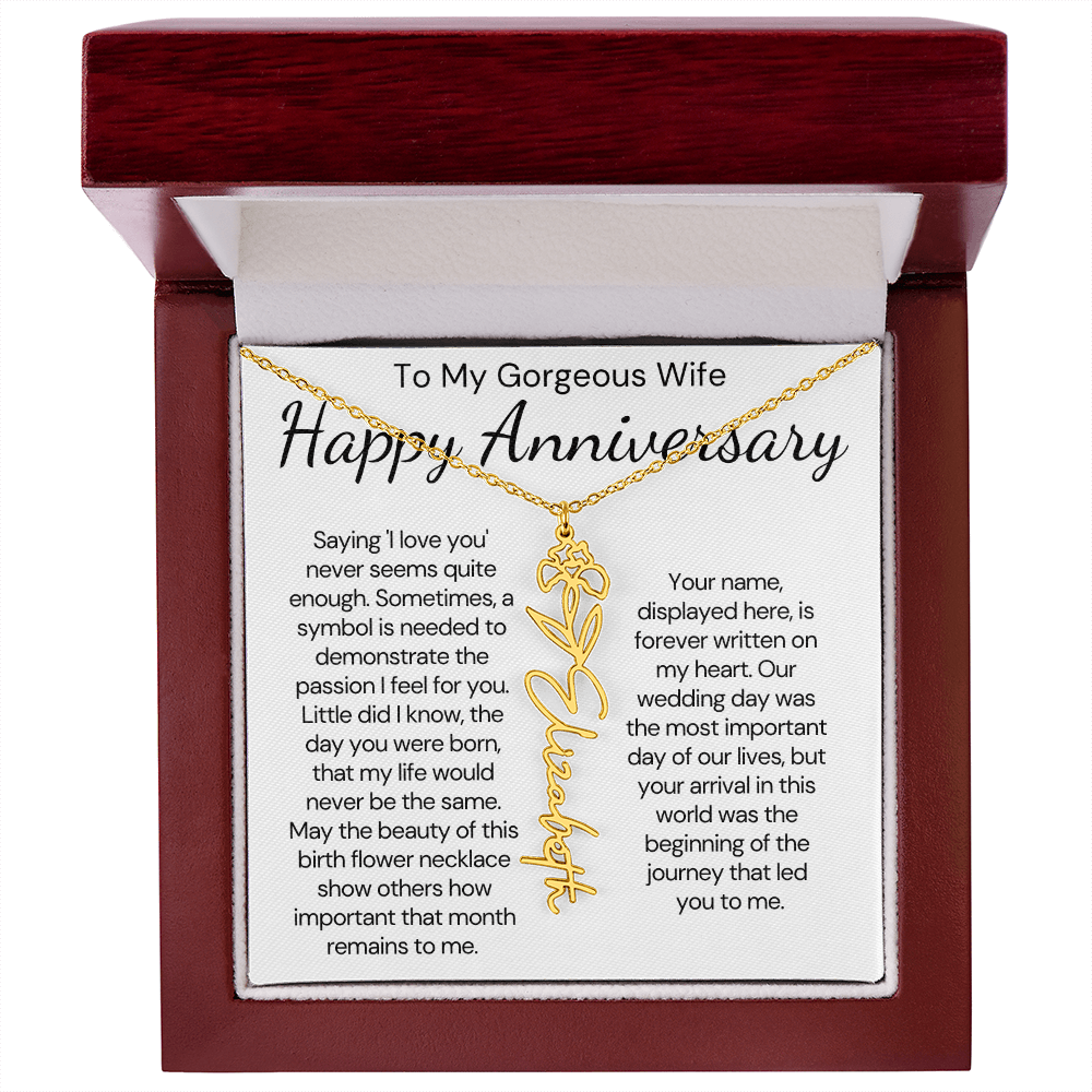 Personalized Anniversary Gift for Wife – Customized Birth Flower Name Necklace – Unique Wedding Anniversary Jewelry Gift from Husband
