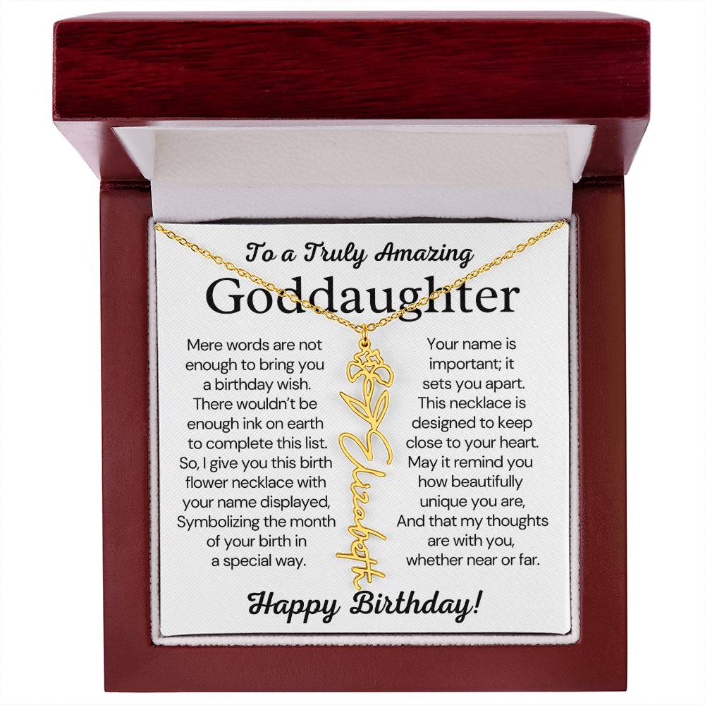 Personalized Birthday Gift for Goddaughter – Customized Birth Flower Name Necklace – Jewelry Gift from Godmother