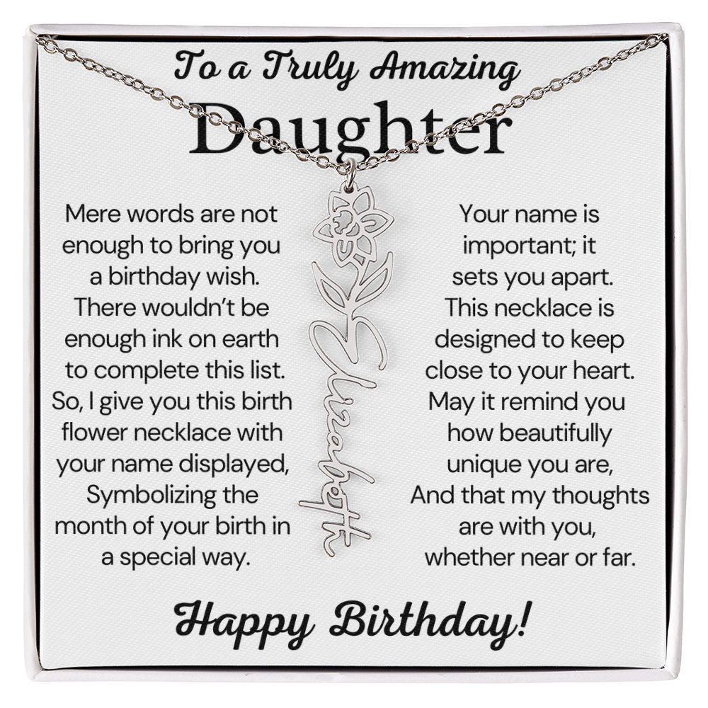 Personalized Birthday Gift for Daughter – Customized Birth Flower Name Necklace – Birthday Jewelry Gift from Mom or Dad