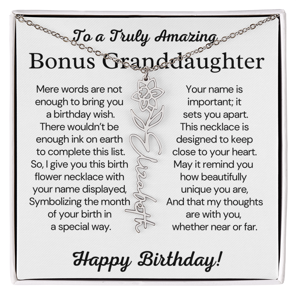 Personalized Bonus Granddaughter  Birthday Gift – Customized Birth Flower Name Necklace – Jewelry Gift from Grandma