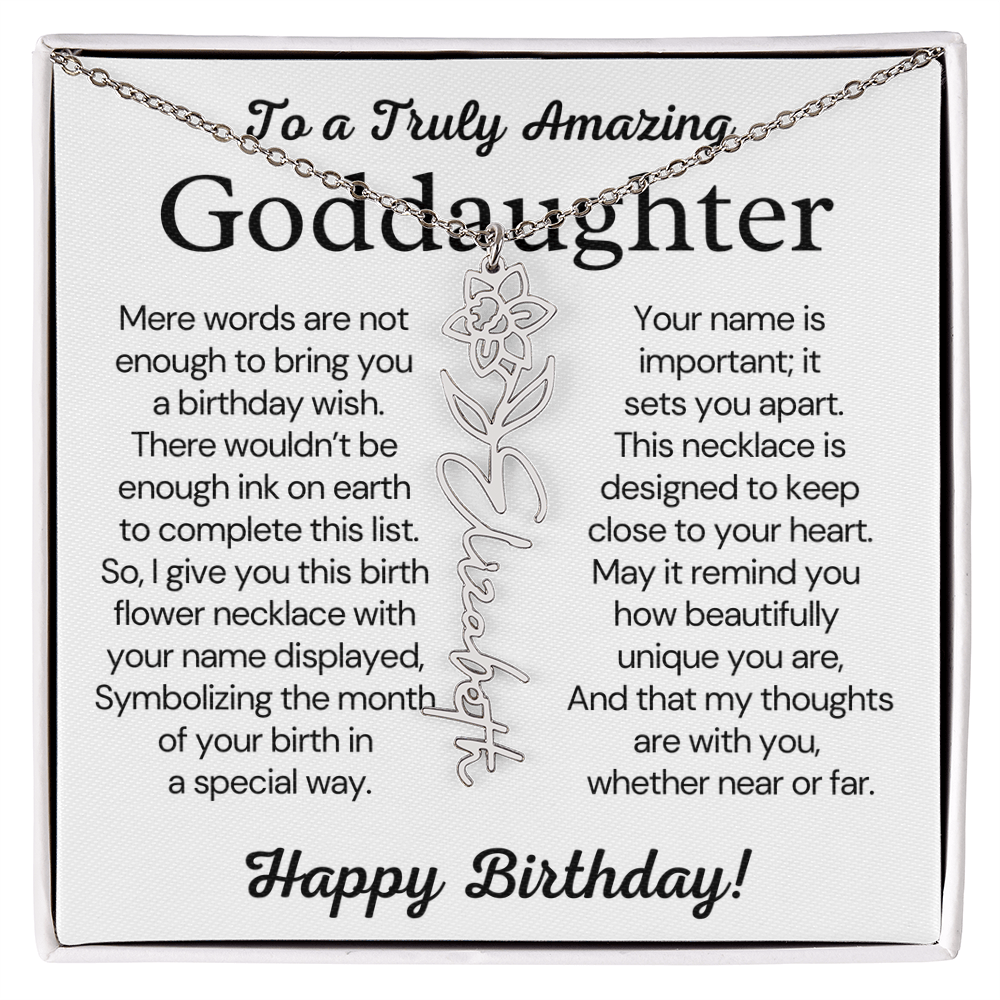 Personalized Birthday Gift for Goddaughter – Customized Birth Flower Name Necklace – Jewelry Gift from Godmother