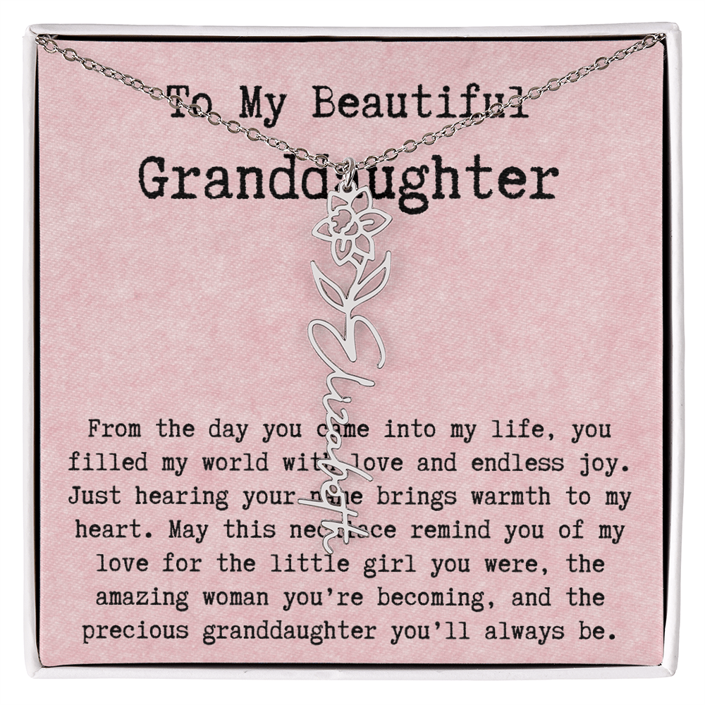 Personalized Birthday Gift for Granddaughter – Customized Birth Flower Name Necklace – Unique Jewelry Gift from Grandma for Any Birthday