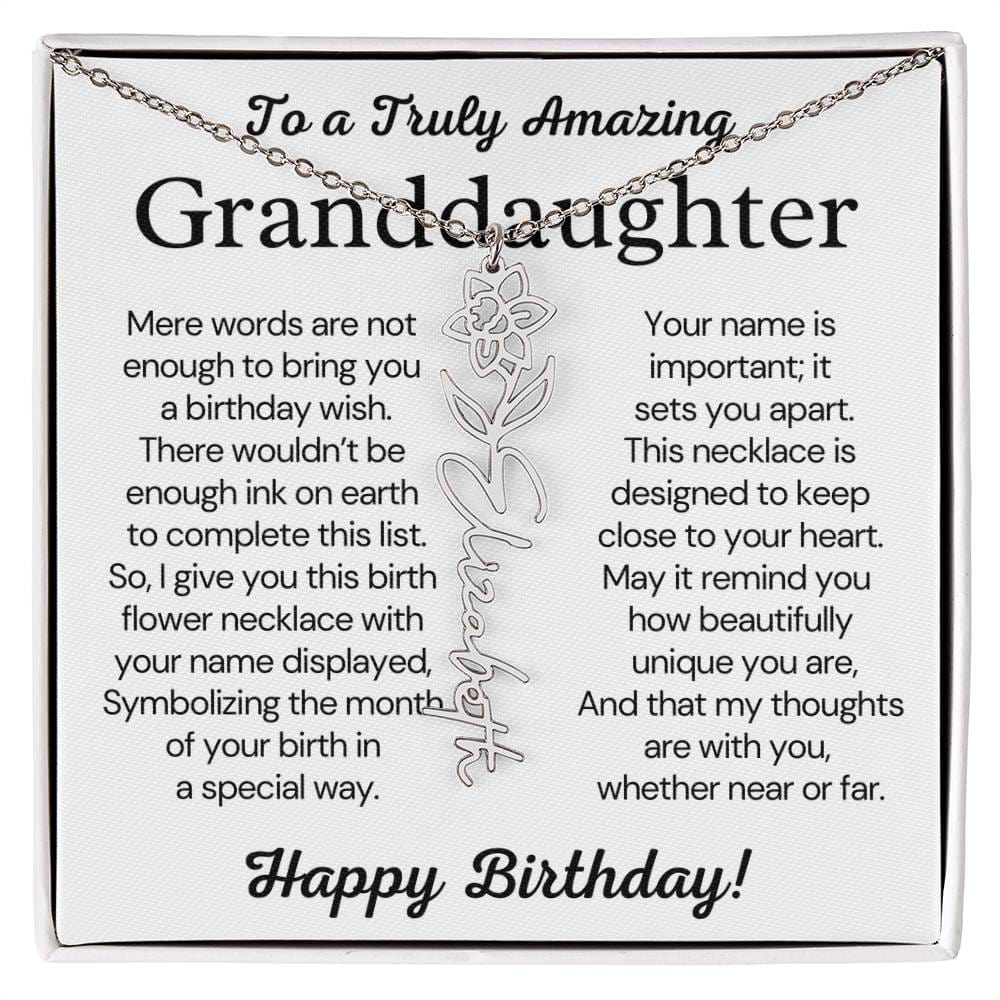 Personalized Birthday Gift for Granddaughter – Customized Birth Flower Name Necklace – Jewelry Gift from Grandma