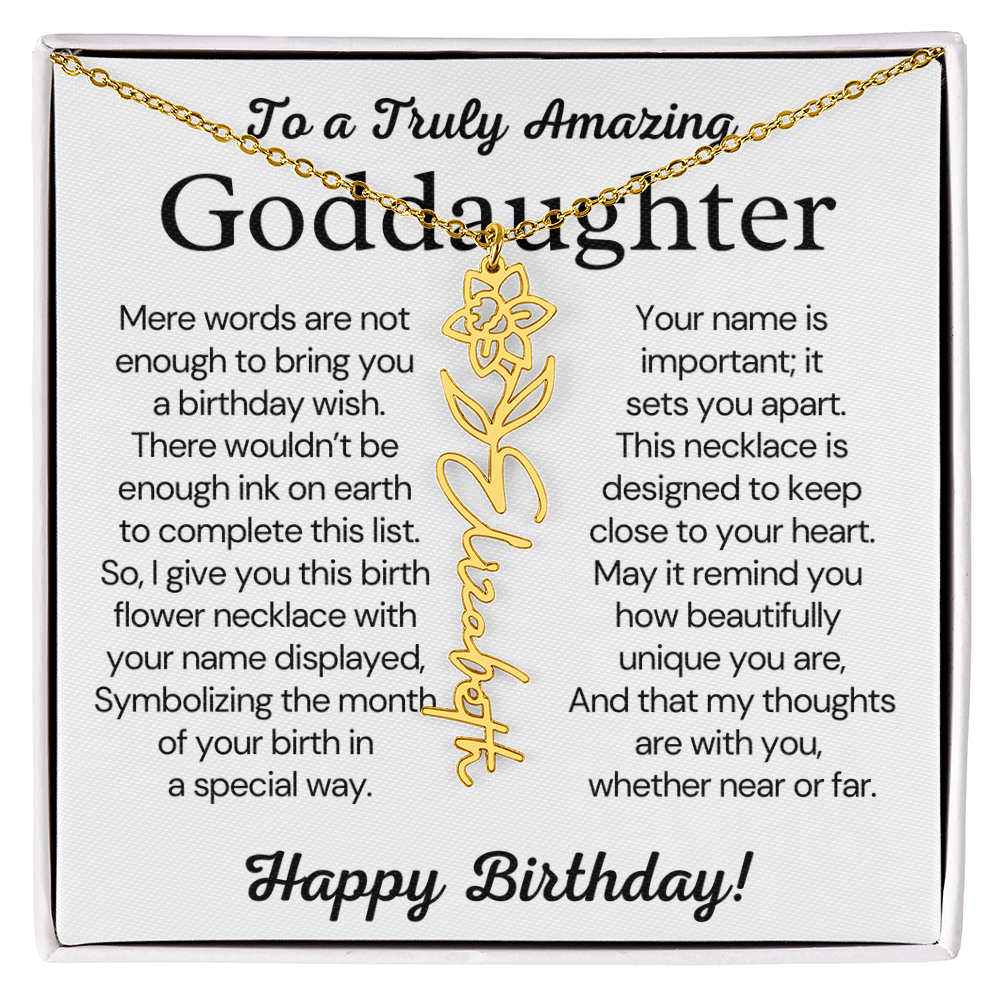 Personalized Birthday Gift for Goddaughter – Customized Birth Flower Name Necklace – Jewelry Gift from Godmother