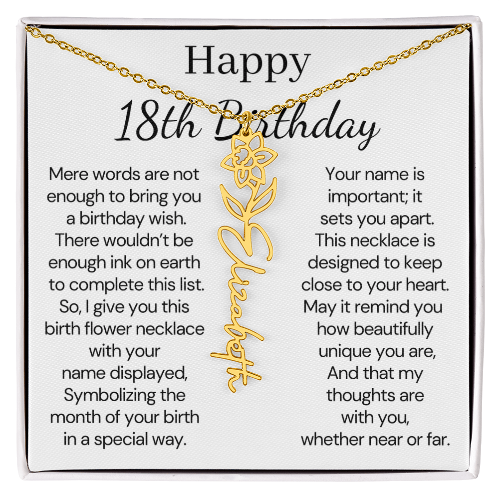 Personalized 18th Birthday Gift for Her  – Customized Birth Flower Name Necklace – 18th Birthday Jewelry Gift for Granddaughter, Daughter, or Niece