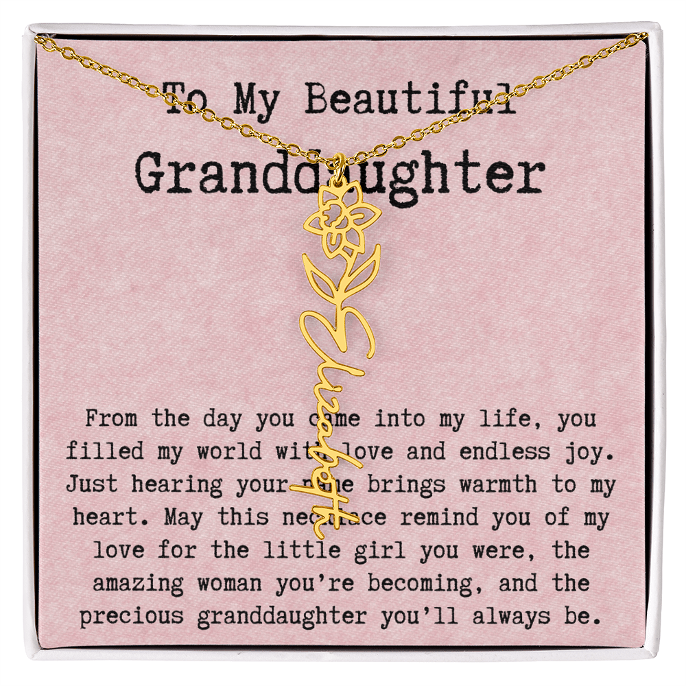 Personalized Birthday Gift for Granddaughter – Customized Birth Flower Name Necklace – Unique Jewelry Gift from Grandma for Any Birthday