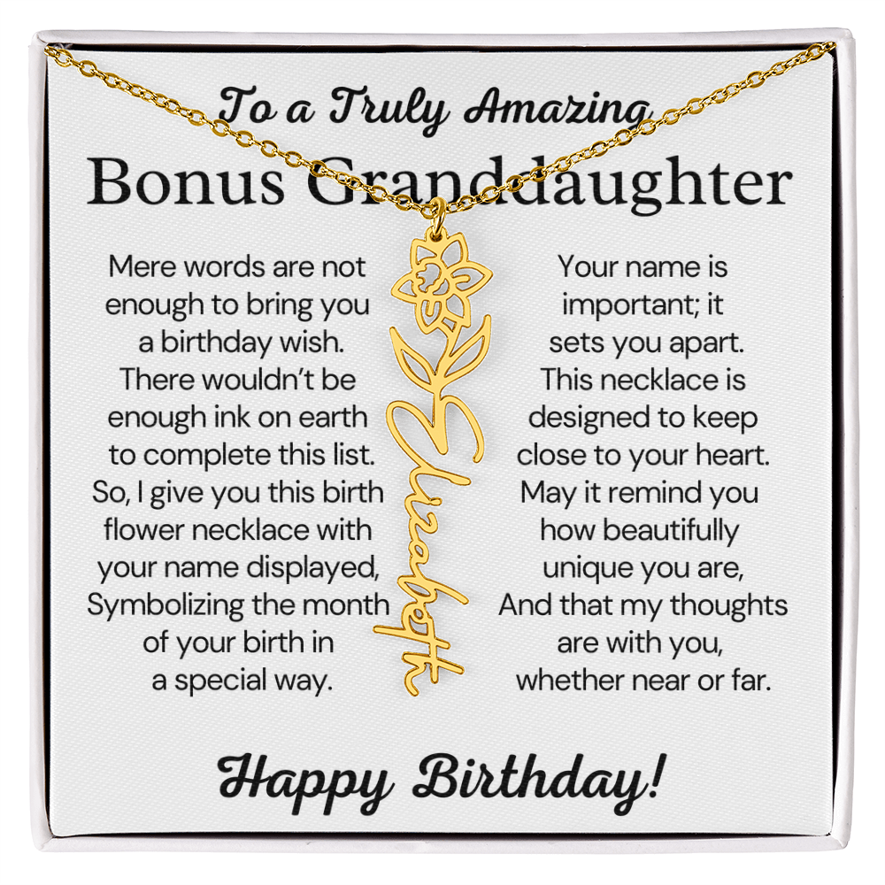 Personalized Bonus Granddaughter  Birthday Gift – Customized Birth Flower Name Necklace – Jewelry Gift from Grandma