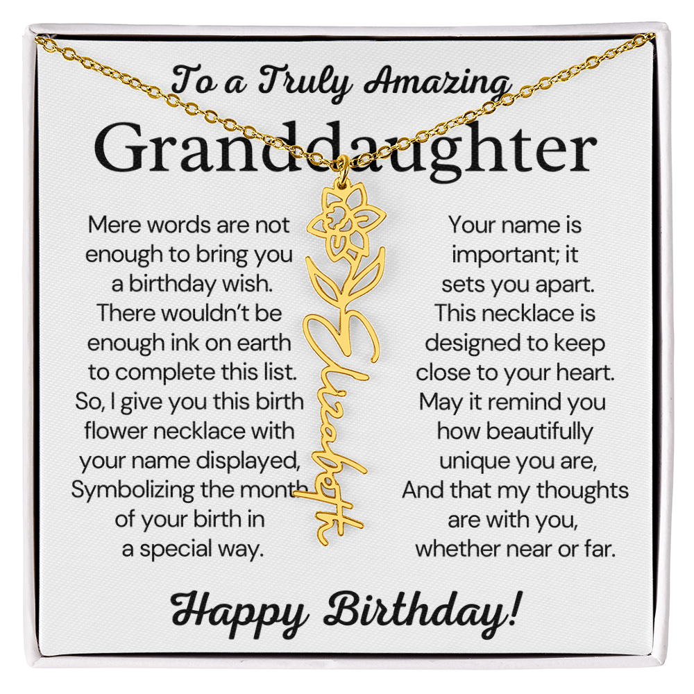 Personalized Birthday Gift for Granddaughter – Customized Birth Flower Name Necklace – Jewelry Gift from Grandma
