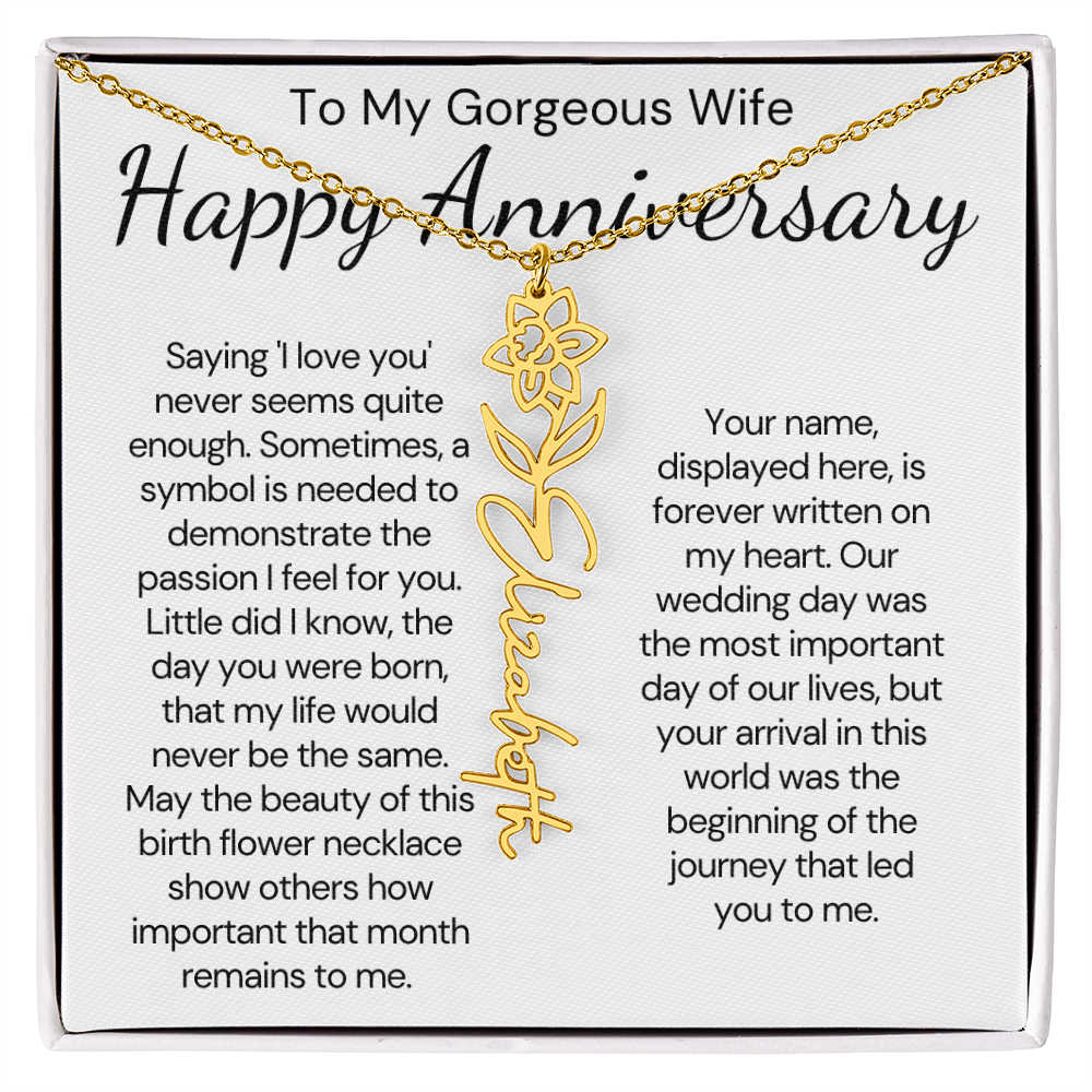 Personalized Anniversary Gift for Wife – Customized Birth Flower Name Necklace – Unique Wedding Anniversary Jewelry Gift from Husband