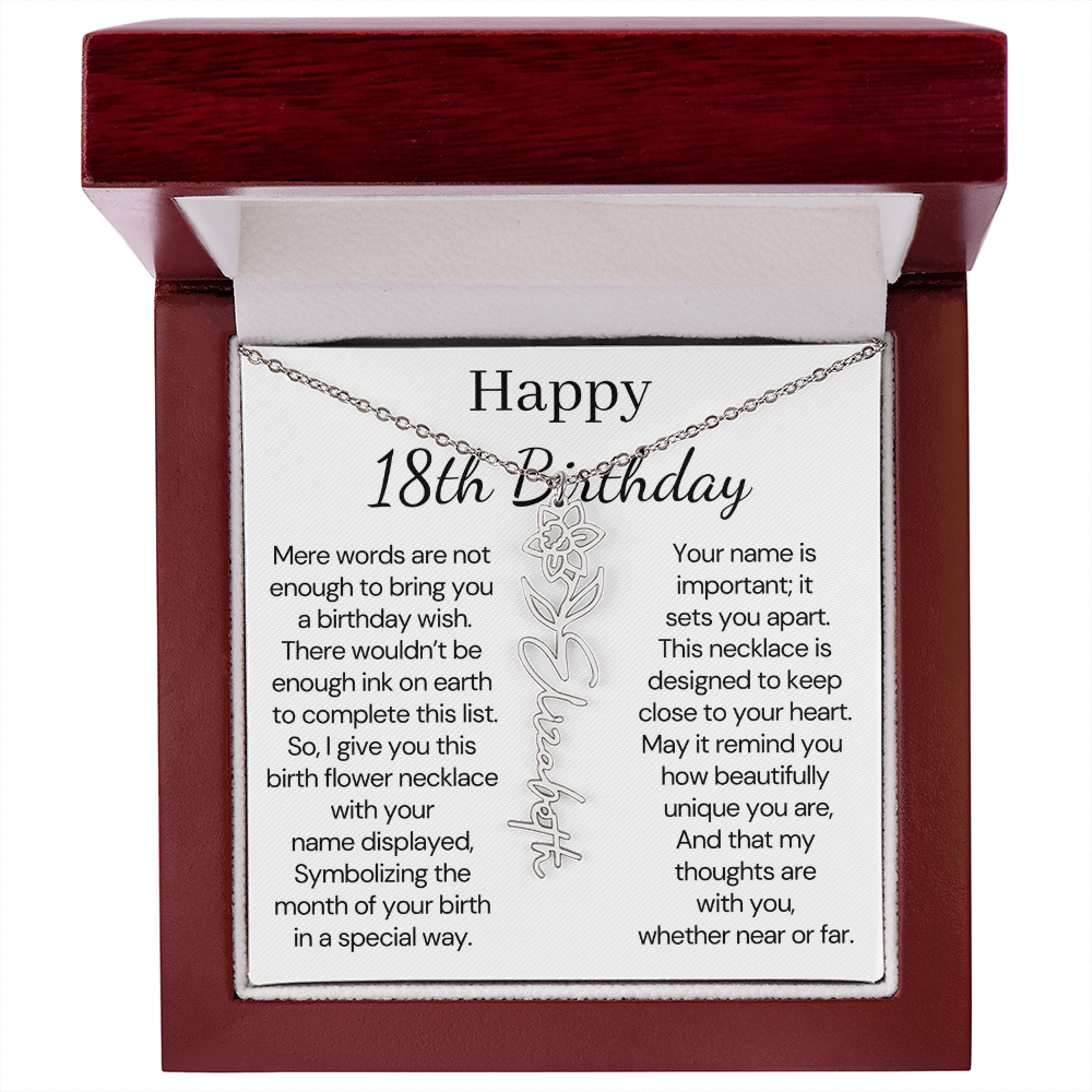 Personalized 18th Birthday Gift for Her  – Customized Birth Flower Name Necklace – 18th Birthday Jewelry Gift for Granddaughter, Daughter, or Niece