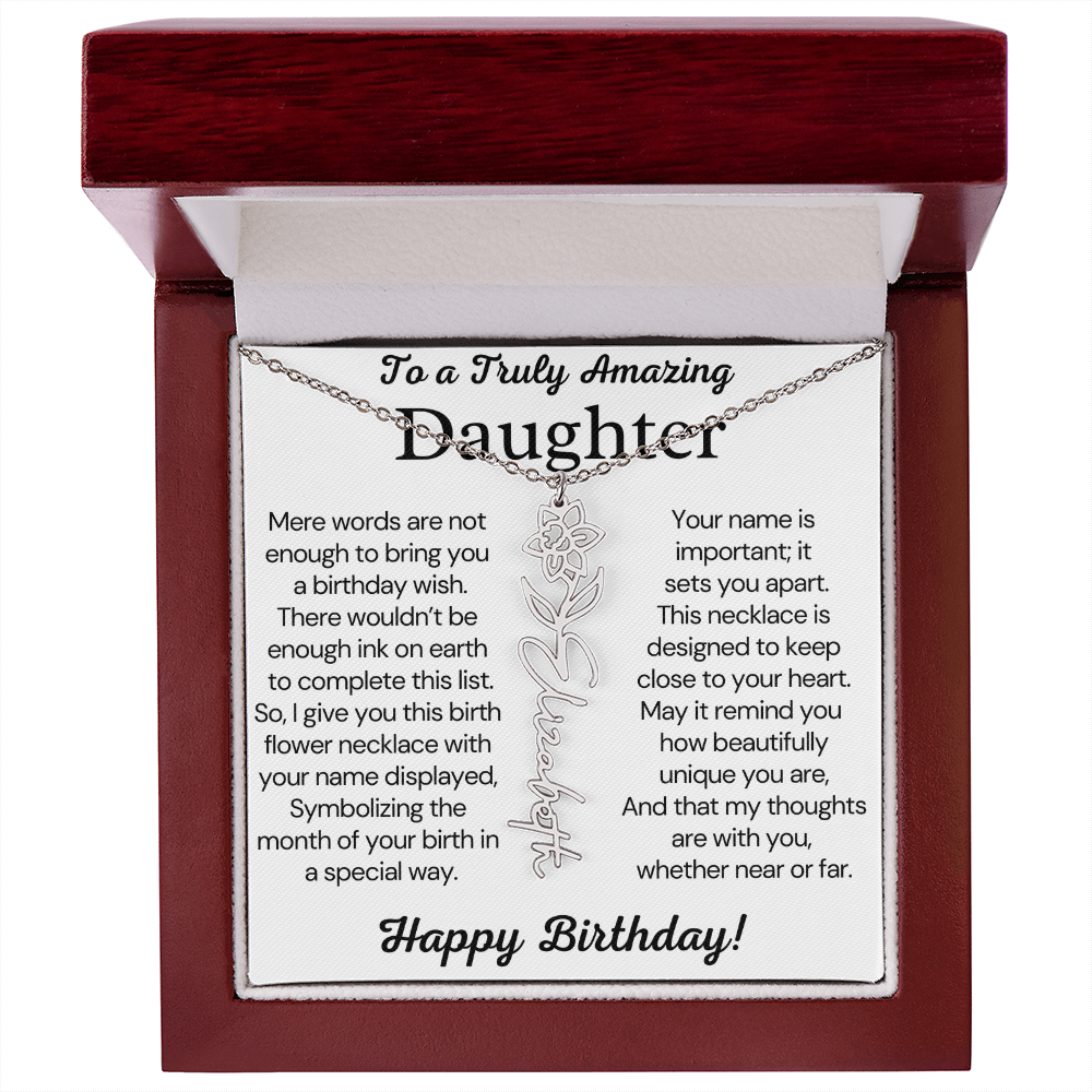 Personalized Birthday Gift for Daughter – Customized Birth Flower Name Necklace – Birthday Jewelry Gift from Mom or Dad