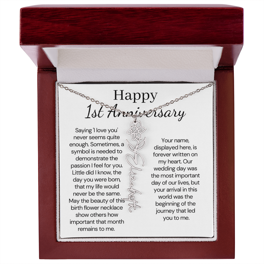 Personalized 1st Wedding Anniversary Gift for Wife – Customized Birth Flower Name Necklace – Unique Anniversary Gift Ideas for Wife from Husband
