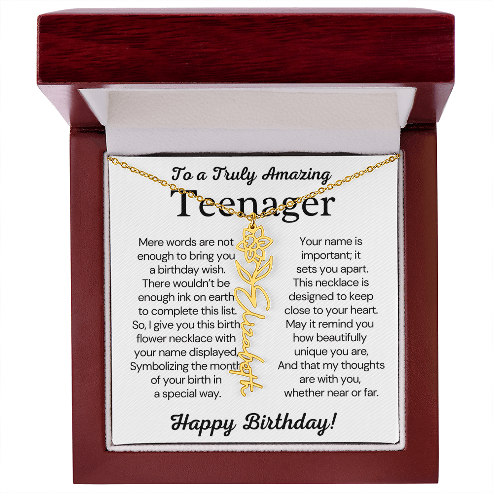Personalized Gift for Teenager – Customized Birth Flower Name Necklace – Jewelry Gift for 13th Birthday