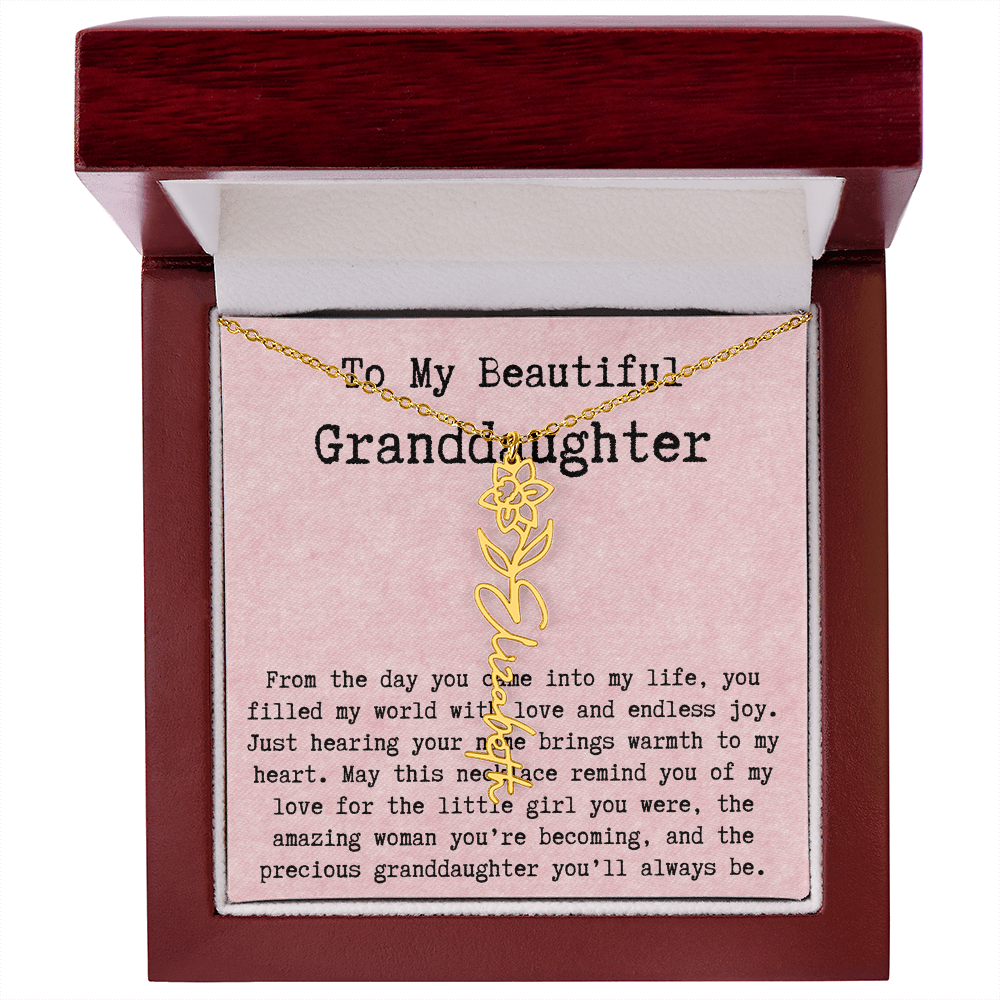 Personalized Birthday Gift for Granddaughter – Customized Birth Flower Name Necklace – Unique Jewelry Gift from Grandma for Any Birthday