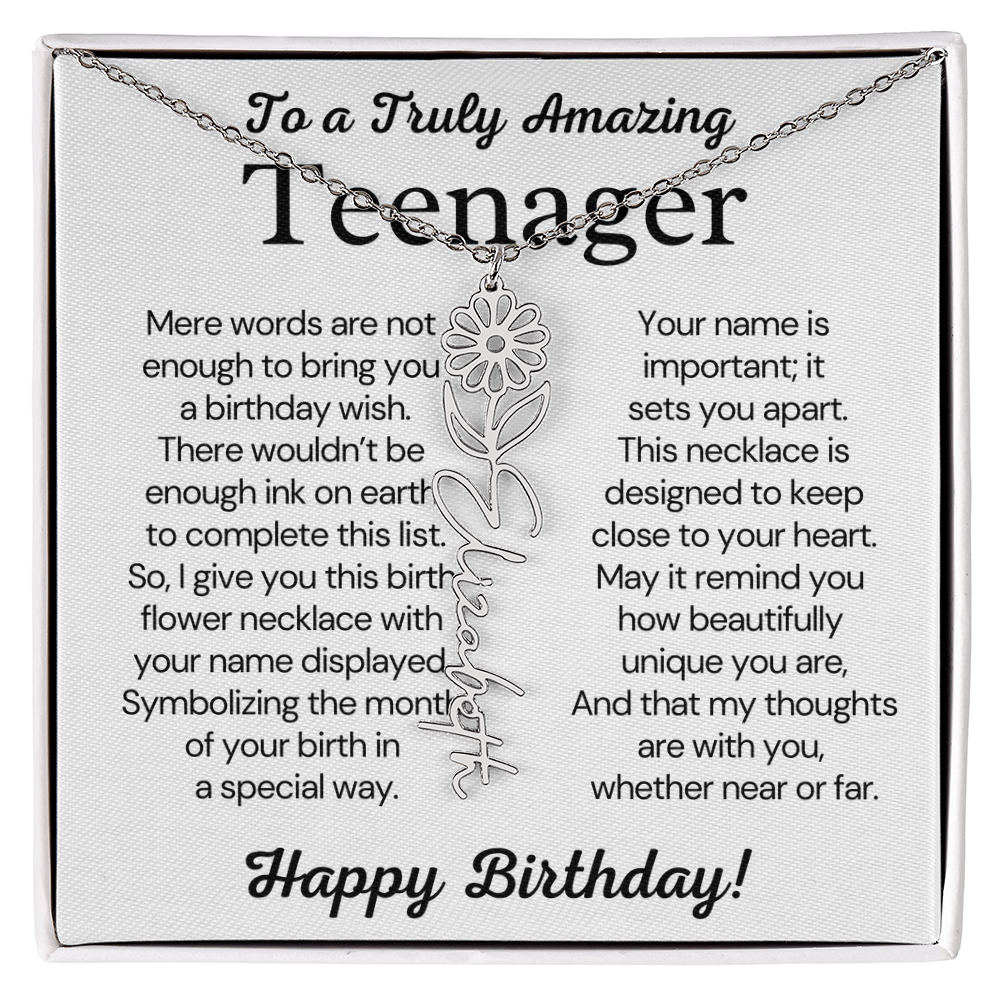 Personalized Gift for Teenager – Customized Birth Flower Name Necklace – Jewelry Gift for 13th Birthday