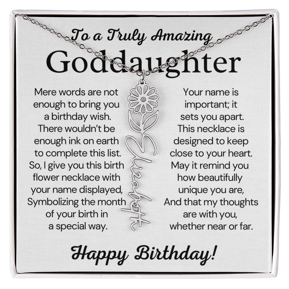 Personalized Birthday Gift for Goddaughter – Customized Birth Flower Name Necklace – Jewelry Gift from Godmother