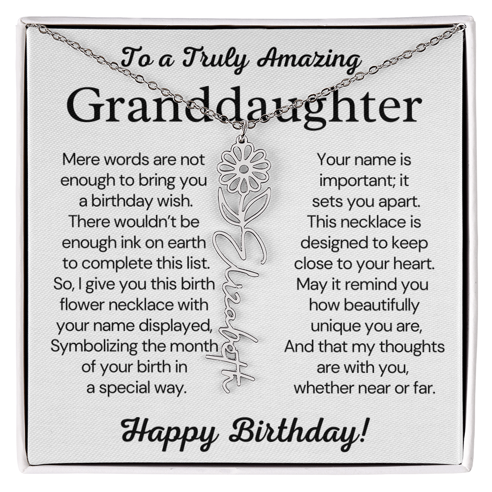 Personalized Birthday Gift for Granddaughter – Customized Birth Flower Name Necklace – Jewelry Gift from Grandma