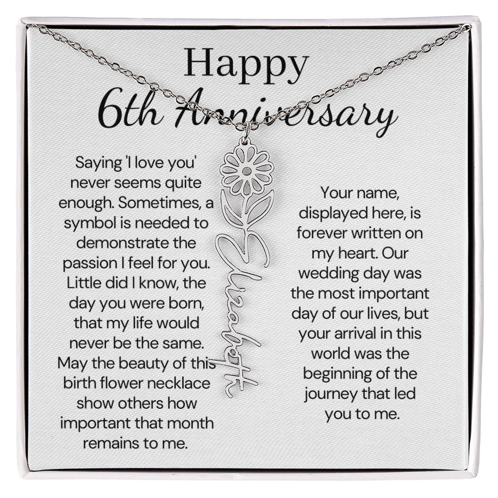 Personalized 6th Wedding Anniversary Gift for Wife – Customized Birth Flower Name Necklace – Unique Sixth Anniversary Gift Ideas for Wife from Husband