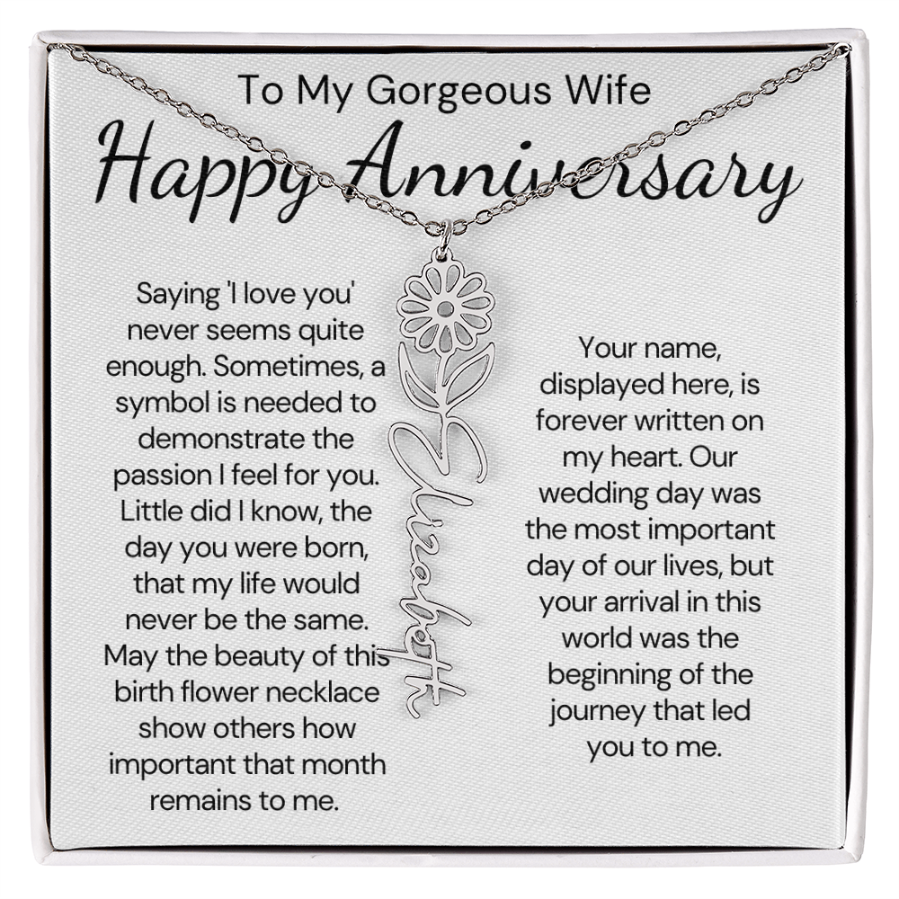 Personalized Anniversary Gift for Wife – Customized Birth Flower Name Necklace – Unique Wedding Anniversary Jewelry Gift from Husband