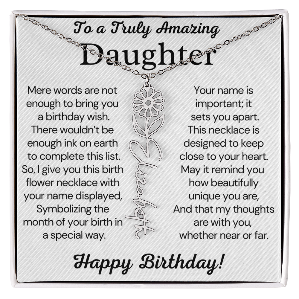 Personalized Birthday Gift for Daughter – Customized Birth Flower Name Necklace – Birthday Jewelry Gift from Mom or Dad