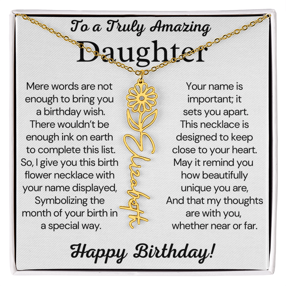 Personalized Birthday Gift for Daughter – Customized Birth Flower Name Necklace – Birthday Jewelry Gift from Mom or Dad