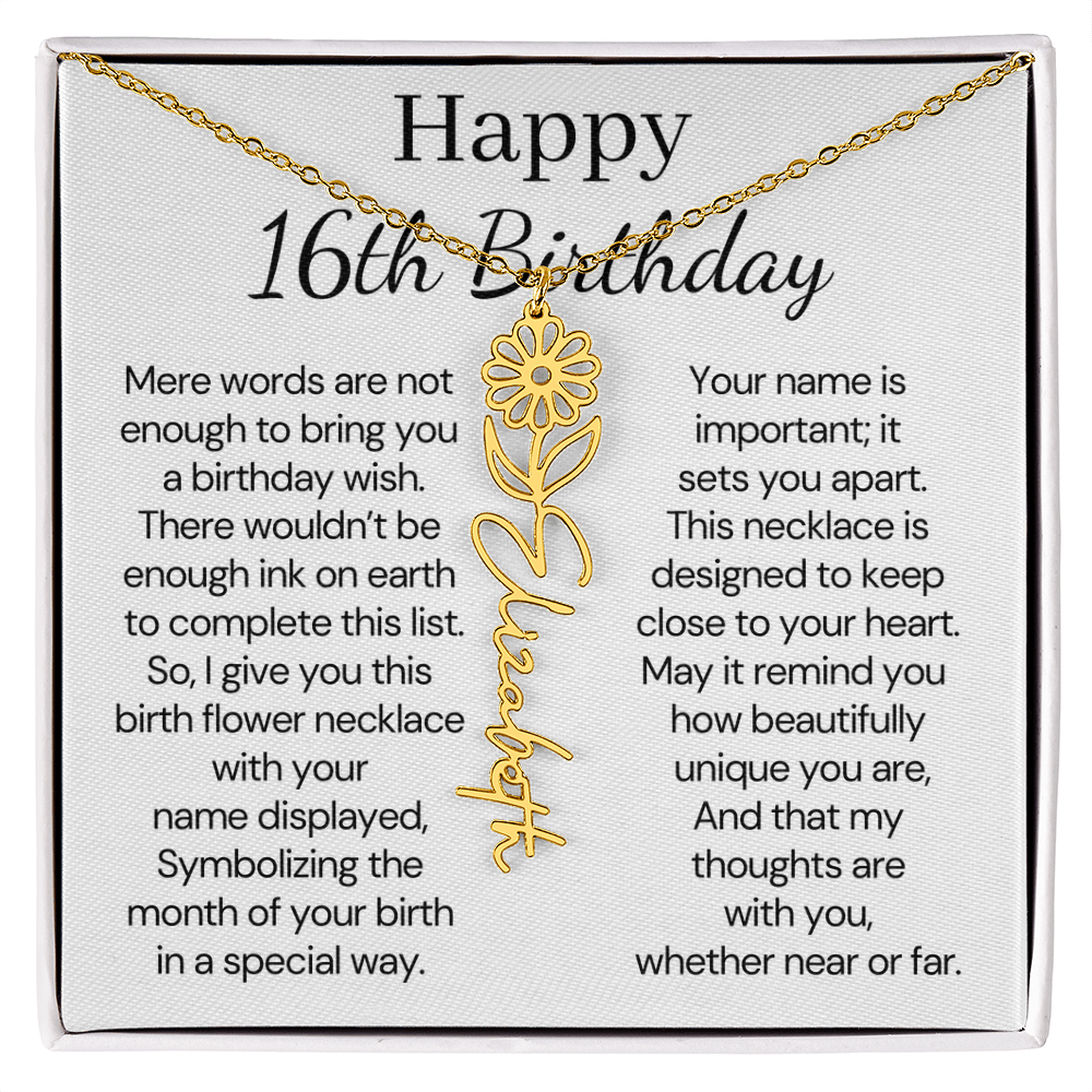 Personalized 16th Birthday Gift for Her  – Customized Birth Flower Name Necklace – Jewelry Gift for Granddaughter, Daughter, or Niece