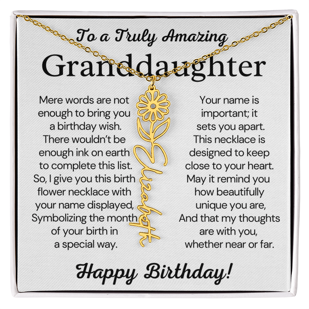 Personalized Birthday Gift for Granddaughter – Customized Birth Flower Name Necklace – Jewelry Gift from Grandma