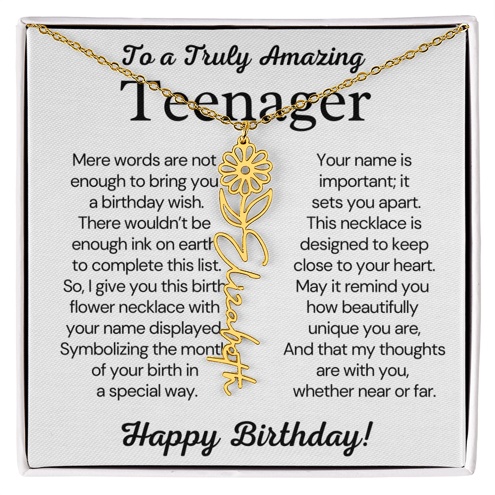 Personalized Gift for Teenager – Customized Birth Flower Name Necklace – Jewelry Gift for 13th Birthday