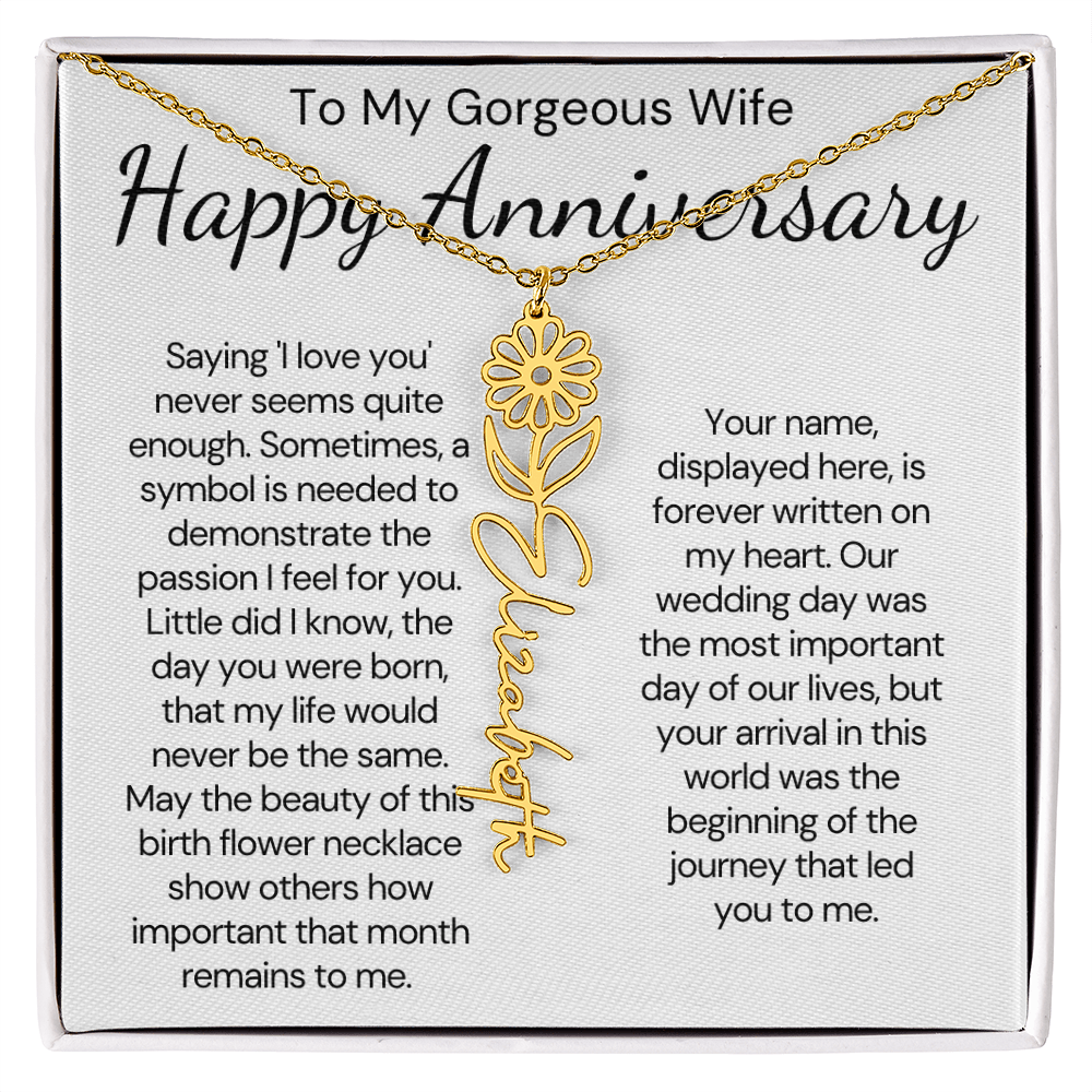Personalized Anniversary Gift for Wife – Customized Birth Flower Name Necklace – Unique Wedding Anniversary Jewelry Gift from Husband