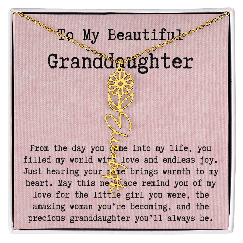 Personalized Birthday Gift for Granddaughter – Customized Birth Flower Name Necklace – Unique Jewelry Gift from Grandma for Any Birthday