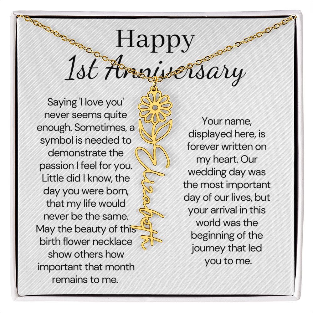 Personalized 1st Wedding Anniversary Gift for Wife – Customized Birth Flower Name Necklace – Unique Anniversary Gift Ideas for Wife from Husband