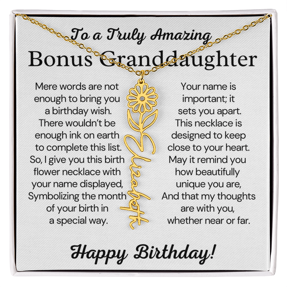 Personalized Bonus Granddaughter  Birthday Gift – Customized Birth Flower Name Necklace – Jewelry Gift from Grandma