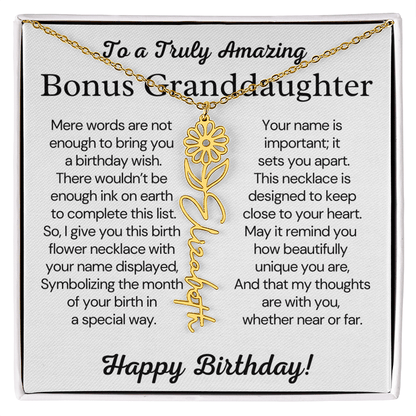 Personalized Bonus Granddaughter  Birthday Gift – Customized Birth Flower Name Necklace – Jewelry Gift from Grandma