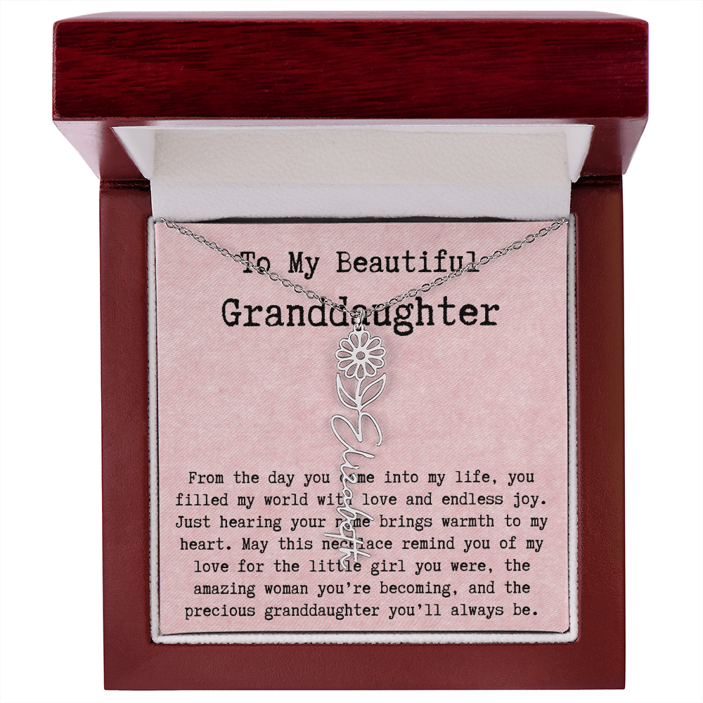 Personalized Birthday Gift for Granddaughter – Customized Birth Flower Name Necklace – Unique Jewelry Gift from Grandma for Any Birthday