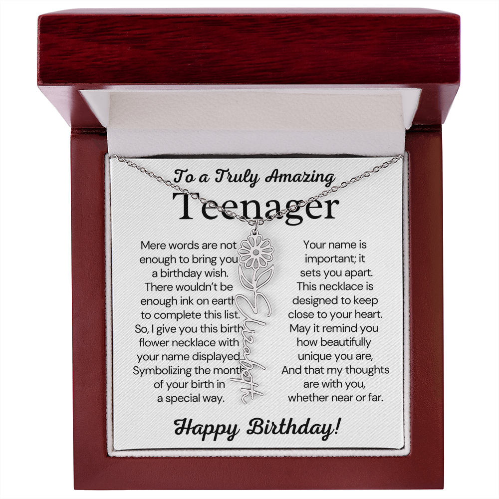 Personalized Gift for Teenager – Customized Birth Flower Name Necklace – Jewelry Gift for 13th Birthday