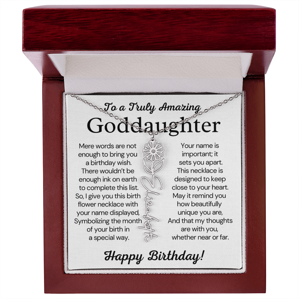 Personalized Birthday Gift for Goddaughter – Customized Birth Flower Name Necklace – Jewelry Gift from Godmother
