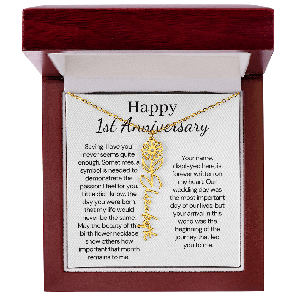 Personalized 1st Wedding Anniversary Gift for Wife – Customized Birth Flower Name Necklace – Unique Anniversary Gift Ideas for Wife from Husband