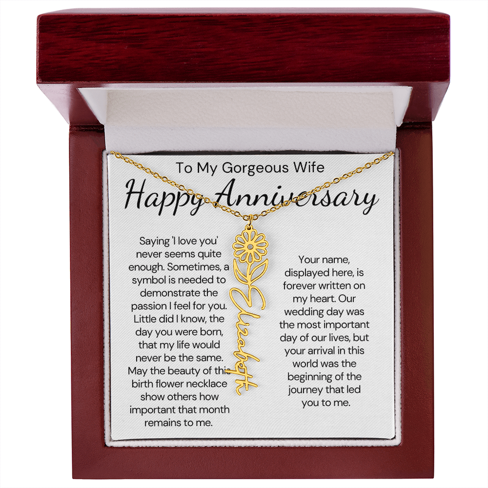 Personalized Anniversary Gift for Wife – Customized Birth Flower Name Necklace – Unique Wedding Anniversary Jewelry Gift from Husband