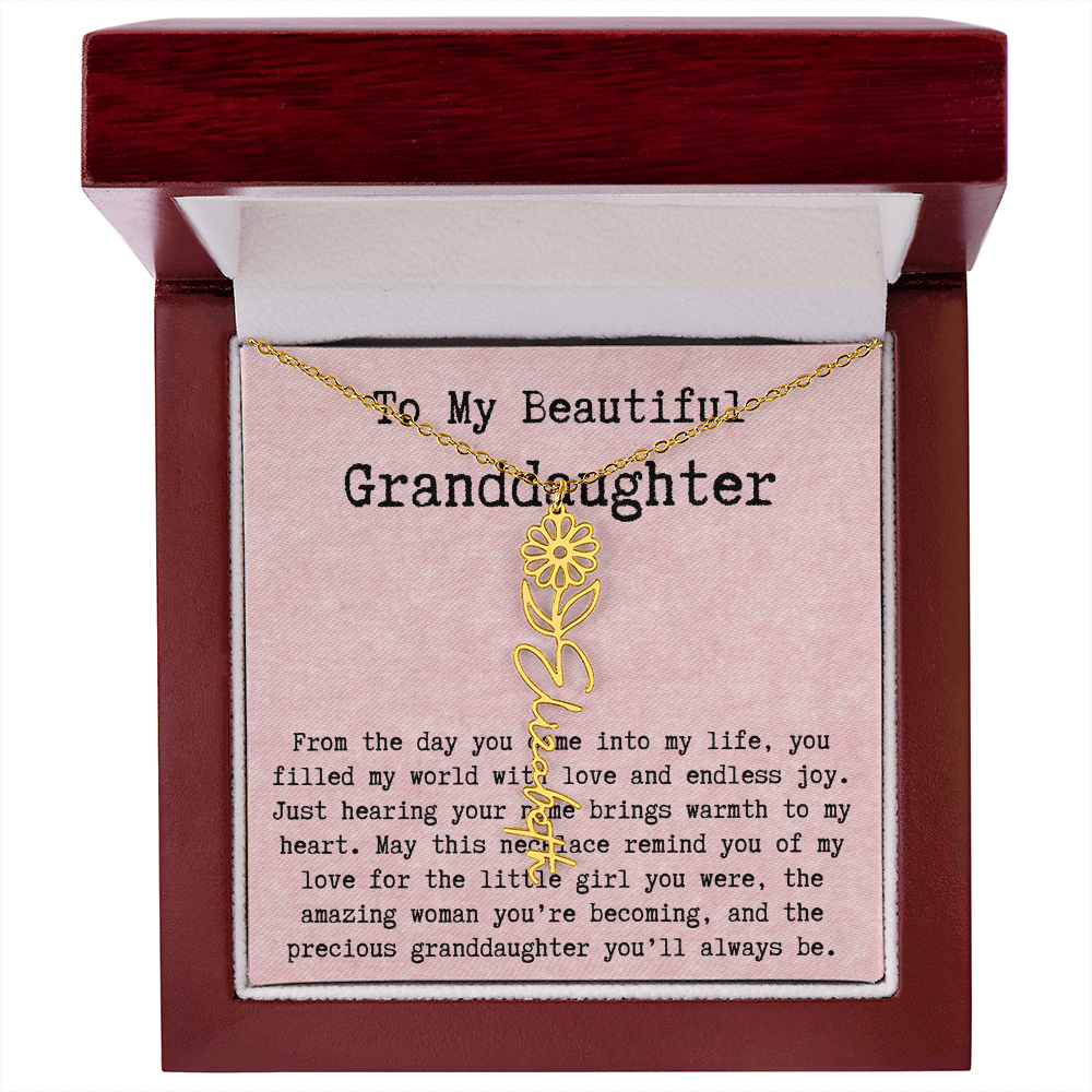 Personalized Birthday Gift for Granddaughter – Customized Birth Flower Name Necklace – Unique Jewelry Gift from Grandma for Any Birthday