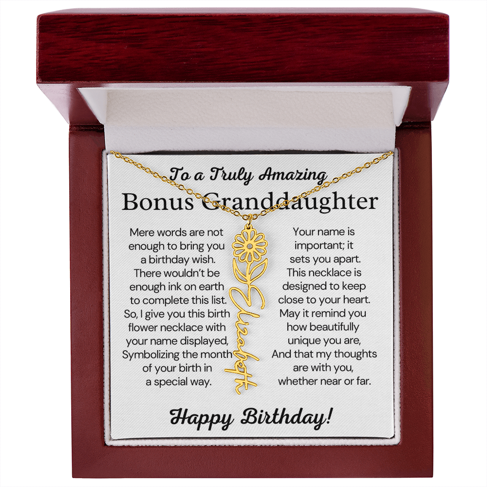 Personalized Bonus Granddaughter  Birthday Gift – Customized Birth Flower Name Necklace – Jewelry Gift from Grandma