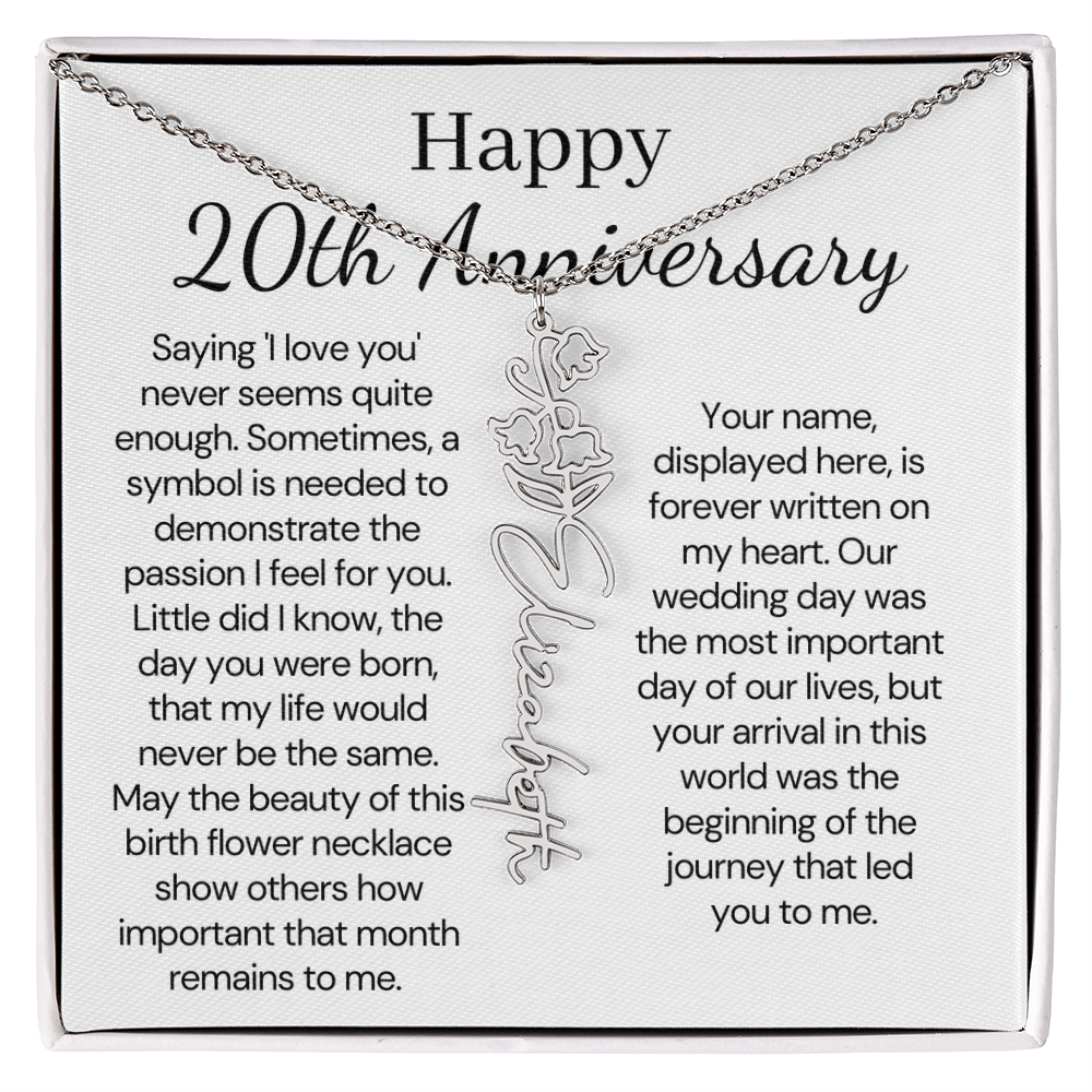 Personalized 20th Anniversary Gift for Wife – Customized Birth Flower Name Necklace – Unique Twentieth Wedding Anniversary Gift Ideas for Wife from Husband