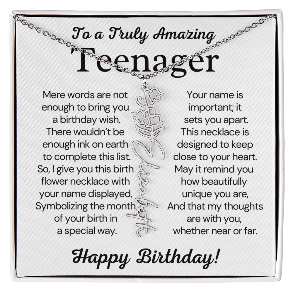 Personalized Gift for Teenager – Customized Birth Flower Name Necklace – Jewelry Gift for 13th Birthday