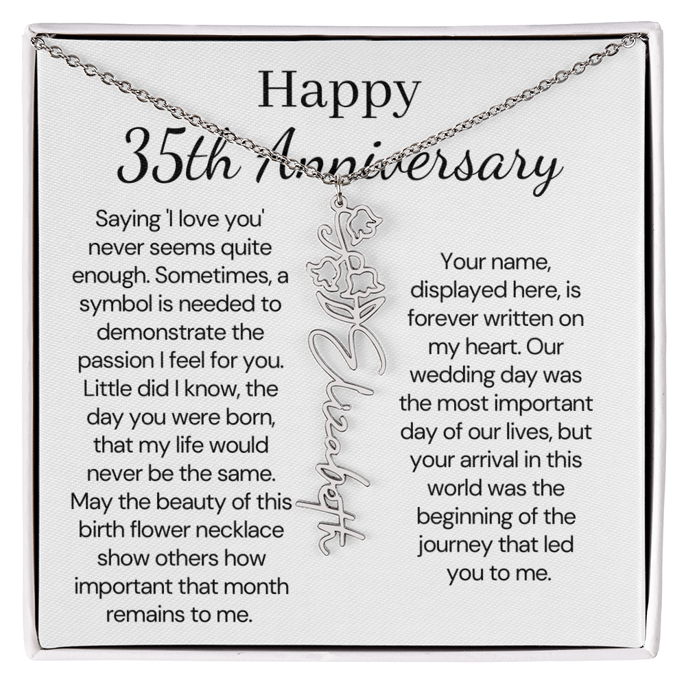 Personalized 35th Anniversary Gift for Wife – Customized Birth Flower Name Necklace – Unique Thirty-Fifth Wedding Anniversary Gift Ideas for Wife from Husband