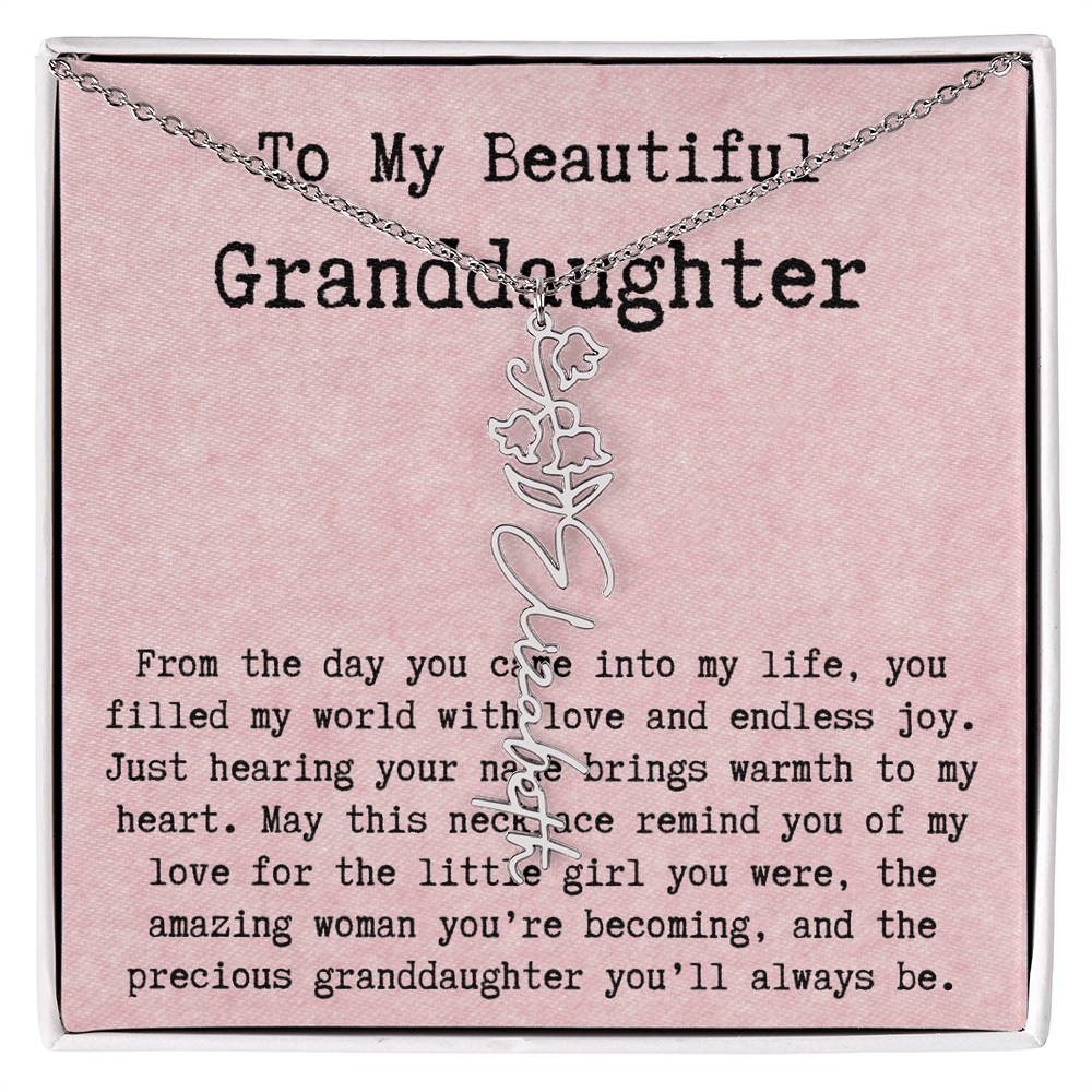 Personalized Birthday Gift for Granddaughter – Customized Birth Flower Name Necklace – Unique Jewelry Gift from Grandma for Any Birthday